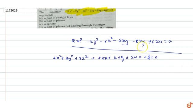 The equation `12x^2-2y^2-6z^2-2xy-8xy+6xz=0` represents смотреть онлайн