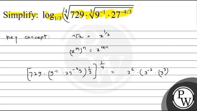 Simplify: \( \log _{1 / 3} \sqrt[4]{729 \cdot \sqrt[3]{9^{-1} \cdot 27^{-4 / 3}}} \)