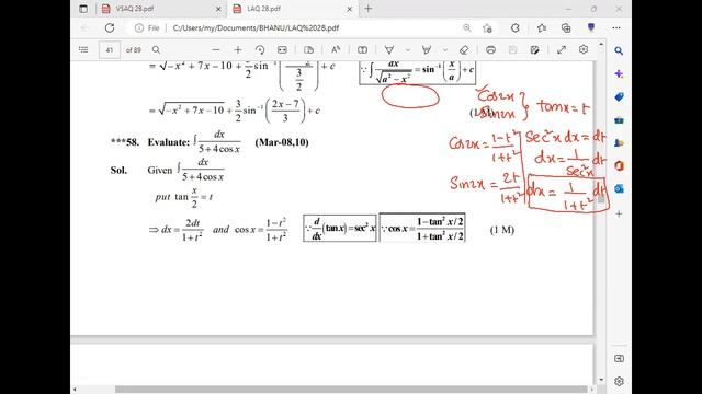 evaluate intigral of 1 / (5+4cosx) dx LAQ-MATHS 2B смотреть онлайн