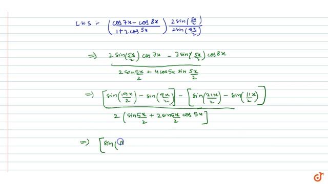Prove that: `(cos7x-cos8x)/(1+2cos5x)=cos2x-cos3x` смотреть онлайн