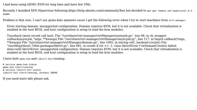 qemu kvm - can't start VMs after installing xen hypervisor смотреть онлайн