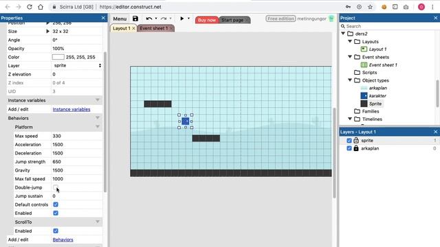 Construct 3 Temel Eğitim - Ders2: Karakter Hareketi ve Zeminler смотреть онлайн