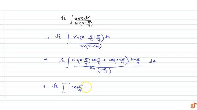 The value of `sqrt2 int (sinxdx)/sin(x-pi/4)` смотреть онлайн