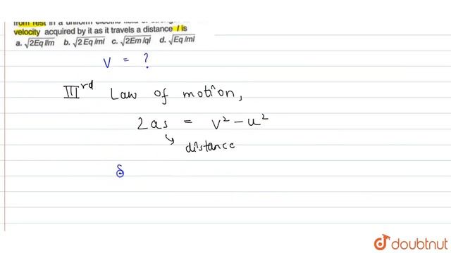 An electron of mass m and charge q is accelerated from rest in a uniform electric field of strength смотреть онлайн