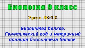 Биология 9 класс (Урок№12 - Биосинтез белков. Генетичес. код и матричный принцип биосинтеза белков.)