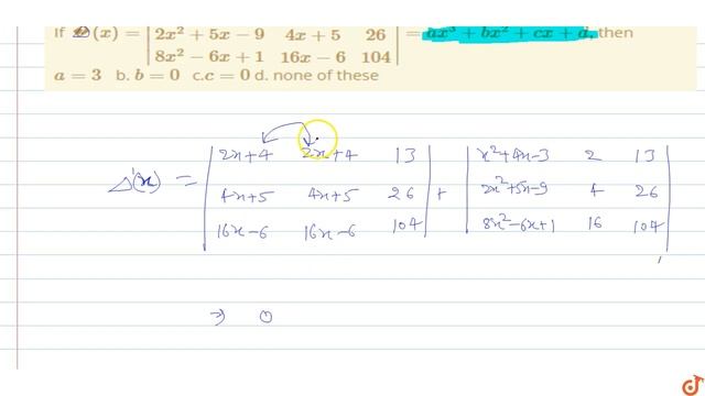 IIT JEE DETERMINANTS If `(x)=|x^2+4x-3 2x+4 13 2x^2+5x-9 4x+5 26 8x^2-6x+1 16 x-6 104|=a x^3+b x^.. смотреть онлайн