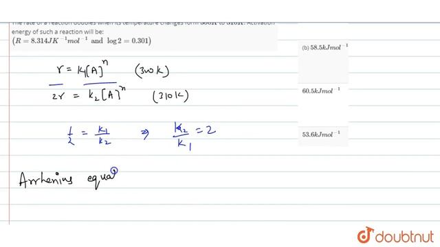 The rate of a reaction doubles when its temperature changes form `300 K` to `310 K`. смотреть онлайн
