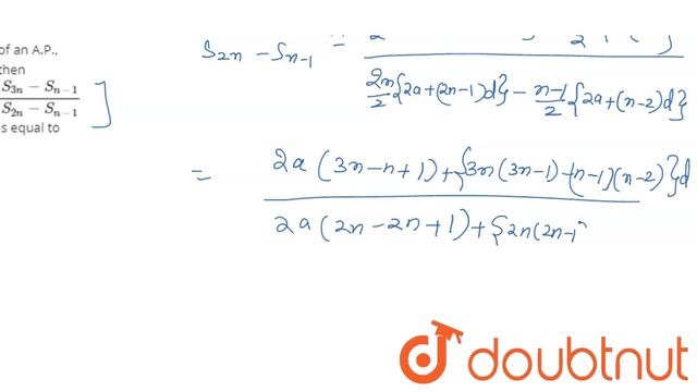 If `S_(n)` denotes the sum of first n terms of an A.P., then `(S_(3n)-S_(n-1))/(S_(2n)-S_(n-1))` i смотреть онлайн