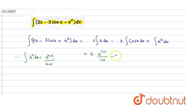`int (2x -3 cos x+ e^(x))dx` смотреть онлайн