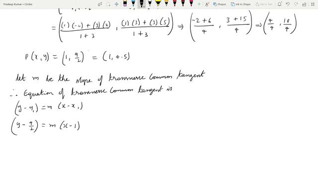 Find the equation of transverse common tangent to the circles x^2+y^2−4x−10y+28=0, x^2+y^2+4x−6y+4= смотреть онлайн