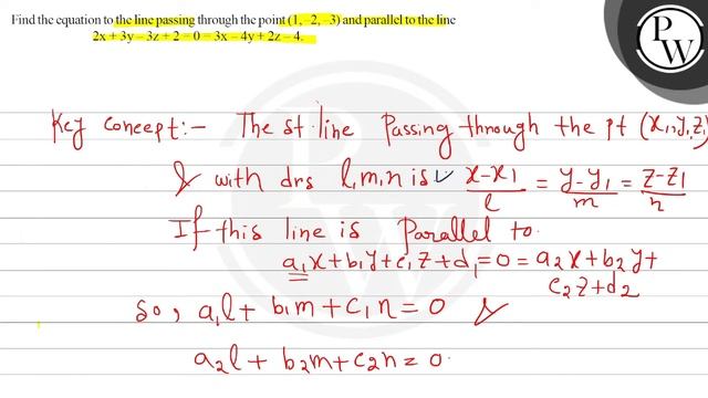 Find the equation to the line passing through the point \( (1,-2,-3) \) and parallel to the line... смотреть онлайн