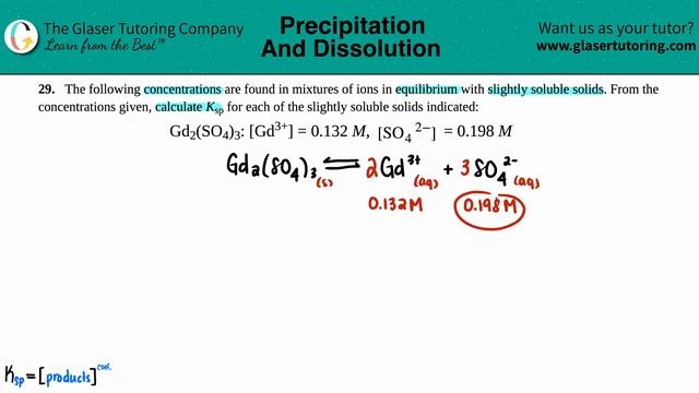 15.29c | Calculate the Ksp for Gd2(SO4)3: [Gd3+] = 0.132 M, [SO4 2−] = 0.198 M смотреть онлайн