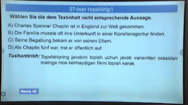NEMIS TILI fanidan online dars test yechish namunalari online repetitor o'zbek tilida