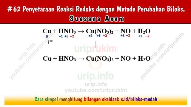 Metode PBO, Penyetaraan #62: Cu + HNO3 → Cu(NO3)2 + NO + H2O (asam) смотреть онлайн