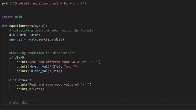 Python program to find roots of quadratic equation смотреть онлайн