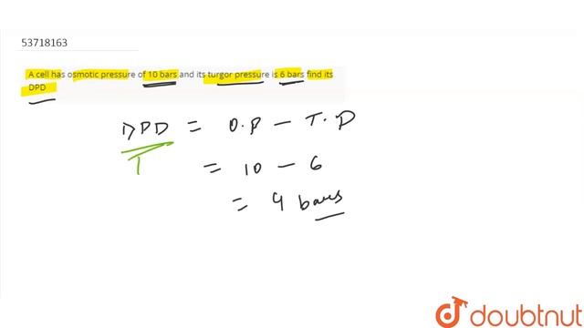 A cell has osmotic pressure of 10 bars and its turgor pressure is 6 bars find its DPD | 11 | TRA... смотреть онлайн