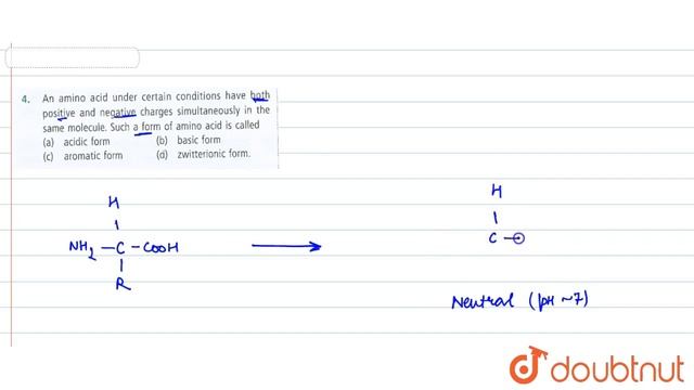 An amino acid under certain conditions have both positive and negative charges simultaneously in... смотреть онлайн