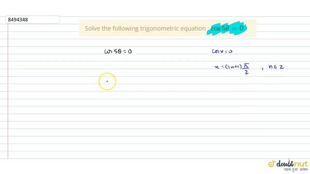 Solve the following trigonometric equation : `cos 5theta = 0` смотреть онлайн