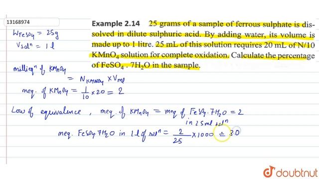 `25 grams` of a sample of ferrous sulphate is dissolved in dilute sulphuric acd. By adding water, смотреть онлайн
