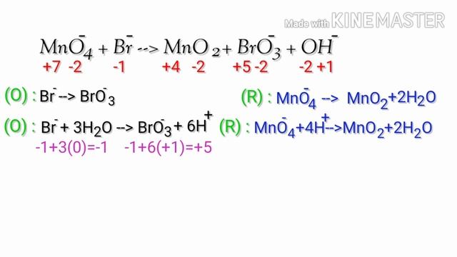 Balance the redox reaction by ion electron method or half reaction method. MnO4-+Br-=MnO2+BrO3-+OH- смотреть онлайн