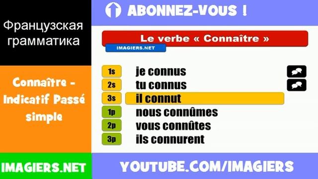 Французские глаголы = Connaître = Indicatif Passé simple смотреть онлайн
