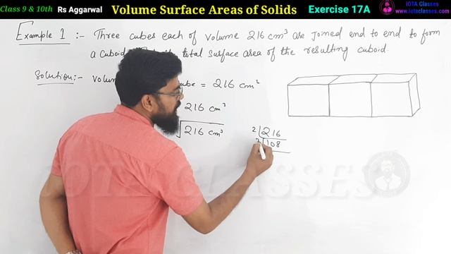 Three cubes of volume 216 cm cube are joined end to end to form a Cuboid | Rs Aggarwal Exercise 17A смотреть онлайн