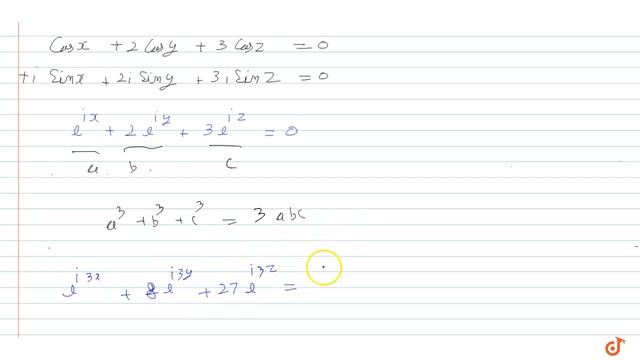 If ` cos x + 2 cos y + 3 cos z = sin x + 2 sin y + 3 sin z = 0` then the value of ` sin 3x + 8 ... смотреть онлайн