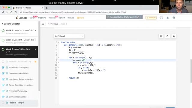 118. Pascal's Triangle - Day 21/30 Leetcode June Challenge смотреть онлайн