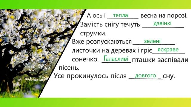 Встав пропущені слова ознаки. Робота з текстом (пори року) смотреть онлайн