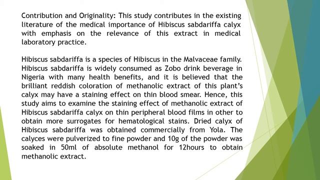 Staining Effect of Methanolic Extract of Hibiscus Sabdariffa Calyx on Thin Peripheral Blood Smear J смотреть онлайн
