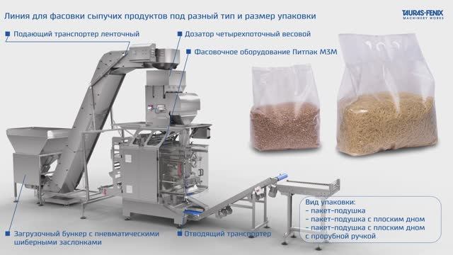 Фасовка сыпучих продуктов в различные виды упаковки / Четырехпоточный дозатор / Питпак М3М смотреть онлайн