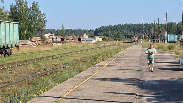 Прибытие поезда 380Э(Москва-Первомайск) на станцию Первомайск-Горьковский под тепловозом 2ТЭ10М смотреть онлайн