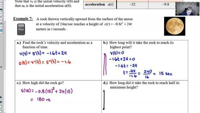 Avon High School - AP Calculus AB - Topic 4.2 - Example 7 - Motion on the Moon смотреть онлайн