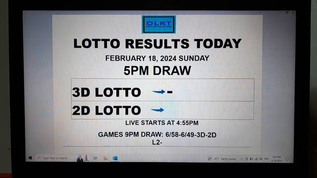 Lotto Results Today 5pm DRAW February 18, 2024 swertres results смотреть онлайн