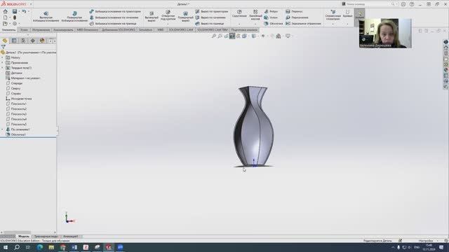 SolidWorks. Ваза элементом "по сечениям". смотреть онлайн