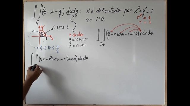 Integral dupla em coordenadas polares de (8 -x -y) dxdy смотреть онлайн