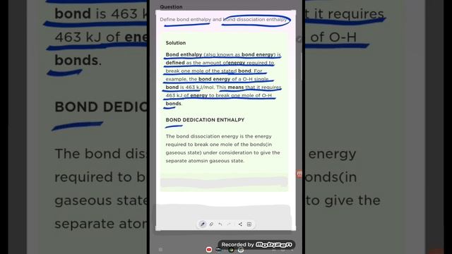 Define bond enthalpy and bond dissociation enthalpy