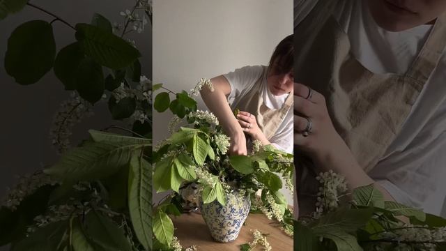 Композиция из черемухи в массивной керамической вазе 🌿