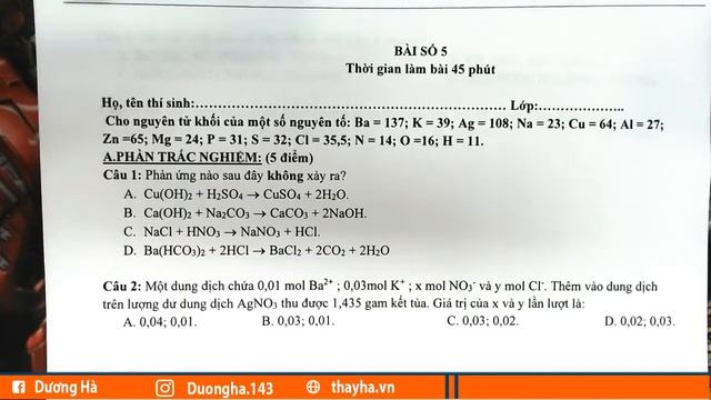 [ ÔN TẬP CHƯƠNG 1 - HÓA HỌC 11 ] - ĐỀ SỐ 4+5 - THẦY DƯƠNG HÀ смотреть онлайн