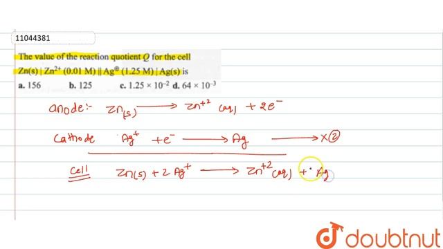 The value of reaction quotient `Q` for the cell `Zn(s)|Zn^(2+)(0.01M)||Ag^(o+)(1.25M)|Ag(s) is ` смотреть онлайн