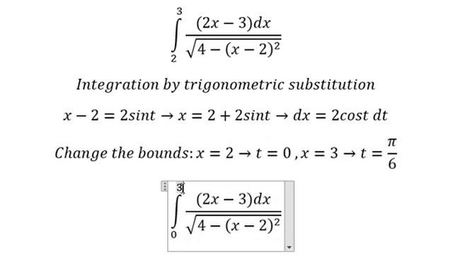 Calculus Help: Integral from 2 to 3 (2x-3)dx/√(4x-x^2 ) - Integration by trigonometric substitutio смотреть онлайн