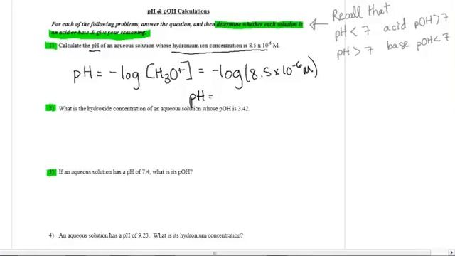 pH Worksheet смотреть онлайн