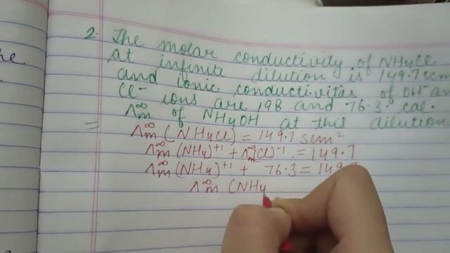 the molar conductance of NH4Cl is 149.7scm and ionic conductivity of OH and Cl are 198 and 76.3.🤔🤔 смотреть онлайн
