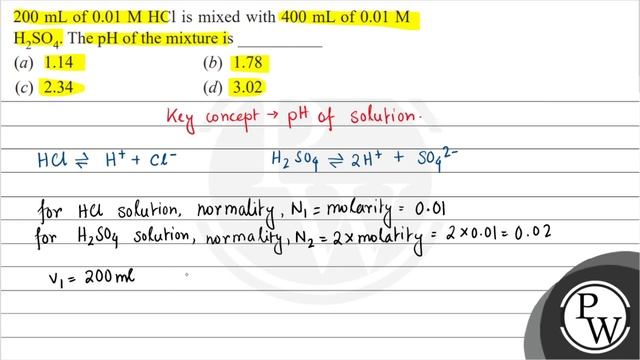\( 200 \mathrm{~mL} \) Of \( 0.01 \mathrm{M} \mathrm{HCl} \) Is Mixed With \( 400 \mathrm{~mL} \...