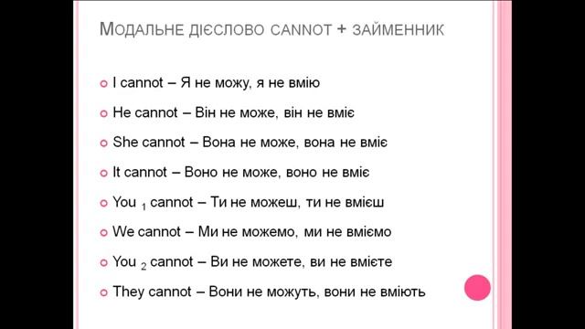 Заперечна форма модального дієслова can cannot. Теперішній час смотреть онлайн