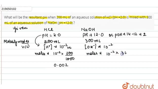 What will be the resultant pH when 200 mL of an aqueous solution of HCl (pH =2.0) is mixed with ... смотреть онлайн