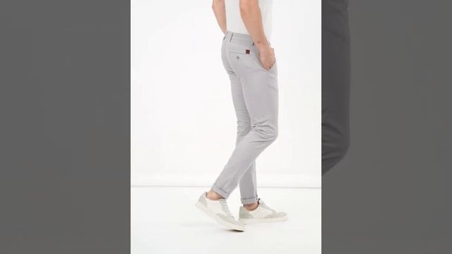 Skinny Fit Men Grey Cotton Blend Trousers смотреть онлайн