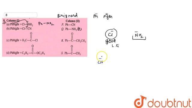 `{:(,,"Column (I)","Column (II)"),(,(a),PhMgBr+Cl-NH_(2),P.Ph-CN),(,(b),PgMgBr+Cl-CN,Q.Ph-NH_(2)) смотреть онлайн