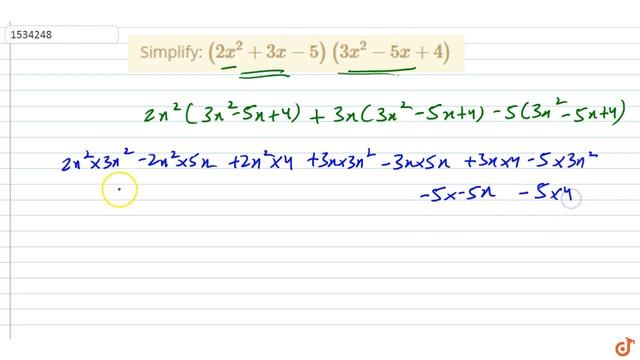 "Simplify: `(2x^2+3x-5)(3x^2-5x+4)`" смотреть онлайн