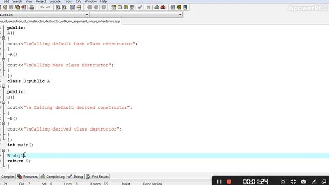 constructor and destructor with no argument in Single Inheritance in C++ смотреть онлайн